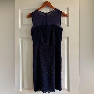 Diane Von Furstenberg Women’s Dress Size 0 Navy Lace W/ Sheer Top Feminine